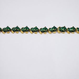 Vintage frog figural enamel bracelet green